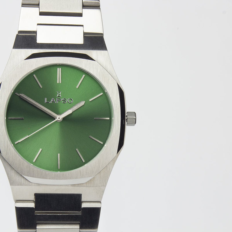 Reloj plateado con 3 manecillas y dial verde - Edición Limitada