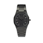 Reloj negro con 2 manecillas negras y dial negro con fecha