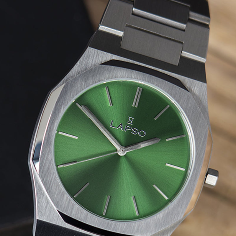 Reloj plateado con 3 manecillas y dial verde - Edición Limitada