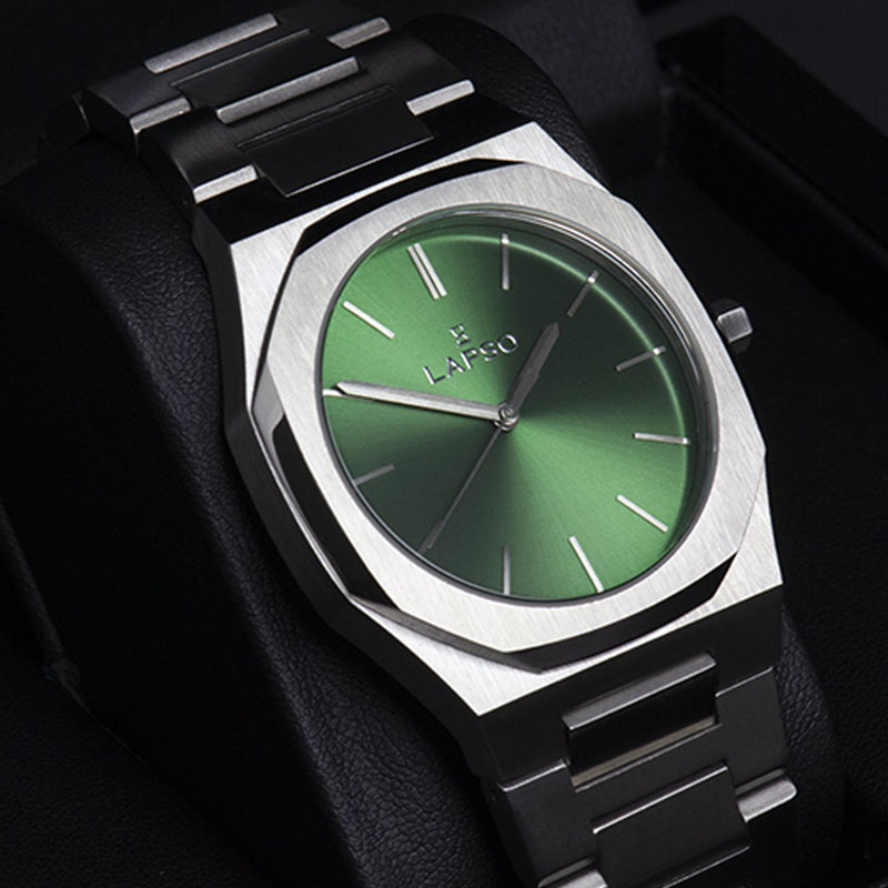 Reloj plateado con 3 manecillas y dial verde - Edición Limitada